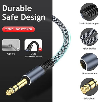 1/4 inch 10ft Stereo Headphone Guitar Cable, Male to Female, Quarter inch Headphone Extension - size: 10ft