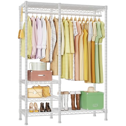 F4 Heavy Duty Clothes Rack (With Hanger Rod) Freestanding Clothing Racks for Hanging Clothes，Adjustable Closet Organizer System, Portable Garment Rack 45"W x 15.8"D x 71.3"H,Max Load 600LBS,White - color: White, style: Freestanding