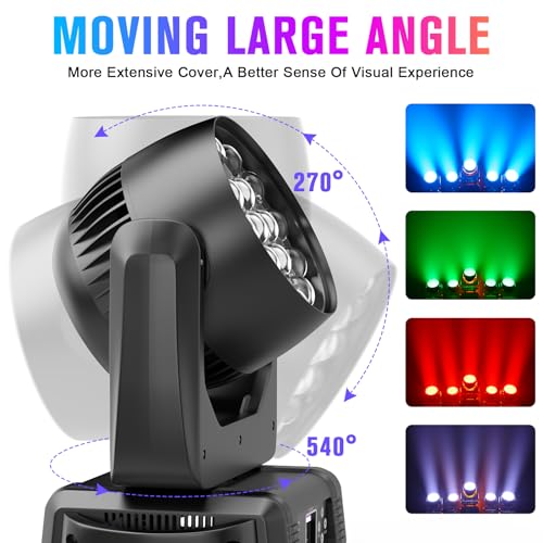 Moving Head Lights 19x15W RGBW 4-in-1 LED Stage Light with Zoom Beam Wash Effect by Sound Activated Auto DMX Control for Wedding DJ Disco Parties Nightclub Show Bar (4 Packs)