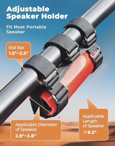 KEMIMOTO UTV Speaker Mount, Adjustable 2 Strap Style Portable Speaker Holder for 1.5" to 2.5" Roll Bar, Compatible with Polaris RZR Ranger Can Am X3 Commander Pioneer Kawasaki Mule (Pack of 2) - size: 3.54 x 5.31 x 2.55 inches (Pack of 2)
