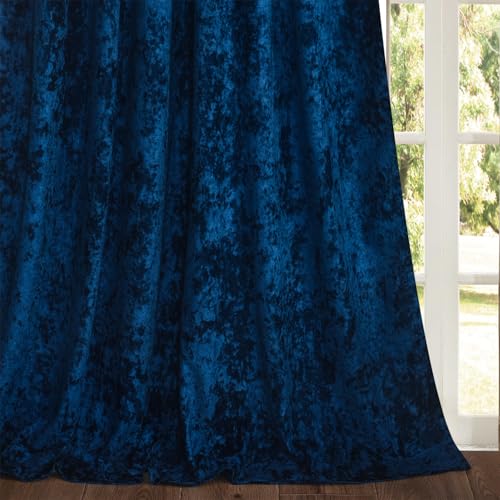 Luxury Crushed Navy Velvet Curtains 2 Panels Set - 96 inches Long Room Darkening Luxury Distressed Velvet Rod Pocket Window Drapes for Living Room Bedroom 52" W x 96" L - color: Navy, size: 52"W x 96"L (Pack of 2)