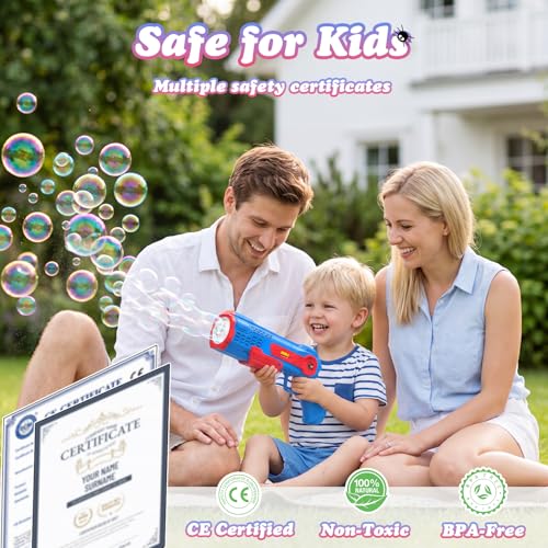 PANACARE Automatic Bubble Gun for Kids,Bubble Gun with 10000+ Bubbles/Min /10 Bubble Holes/LED Light, Bubble Machine Gift for Garden, Party, Wedding, Best Gifts idea (Blue)