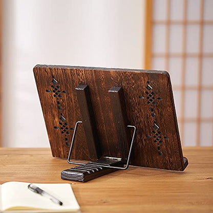 Book Stand with Page Clips, Foldable Reading Rest Holder, Portable Desk Bookrest, Cookbook/Tablet PC/Music Document Stand, Adjustable Wood Reading Frame (Chinese Knot, 13.2 x 9.5 inches) - color: Chinese Knot, size: 13.2 x 9.5 inches