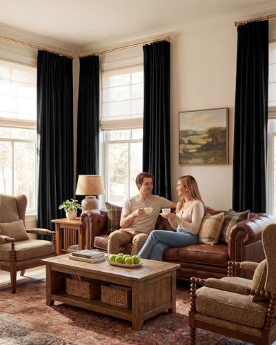 StangH Black Curtains 84 Inch Luxury Velvet Blackout Drapes 2 Panels | Enhanced Sleep Privacy, Thermal Insulated, Noise Reducing, Skin Friendly Panels, Home Cinema - color: Black, size: 52"W x 84"L (Pack of 2)