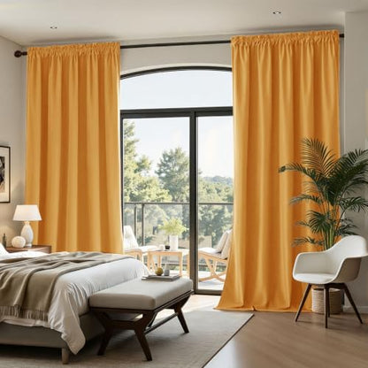Joydeco Yellow Velvet Curtains 63 inch Length 2 Panels, Luxury Blackout Rod Pocket Thermal Insulated Window Curtains, Super Soft Room Darkening Drapes for Living Dining Room Bedroom,W52 x L63 inches - color: Rod Pocket | Golden Yellow, size: 52"W x 63"L (