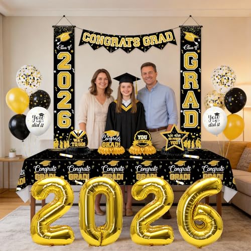 2026 Foil Balloons, Gold Number Balloons, 32 Inch, 4 Pieces, Graduation New Year Eve Festival Party Supplies - style: Aluminum Foil Balloon