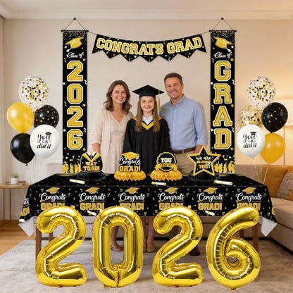 2026 Foil Balloons, Gold Number Balloons, 32 Inch, 4 Pieces, Graduation New Year Eve Festival Party Supplies - style: Aluminum Foil Balloon