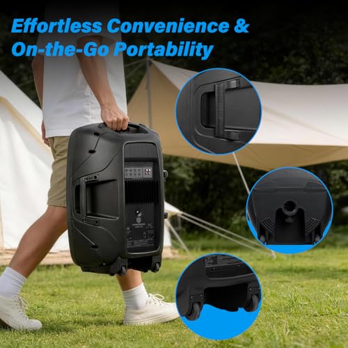 PRORECK Party 15 Portable 15-Inch 2000 Watt 2-Way Powered PA Speaker System Combo Set with Bluetooth/USB/SD Card/FM/Remote Control/LED Light for Indoor, Outdoor DJ Parties, Karaoke
