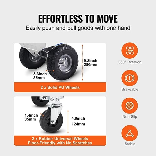 VEVOR Aluminum Truck, 2 in 1, 800 lbs Load Capacity, Heavy Duty Industrial Convertible Folding Hand Truck and Dolly, Utility Cart Converts from Hand Truck to Platform Cart with Rubber Wheels | 2 in 1 Aluminum Truck with Rubber Wheels, Utility Cart Convert