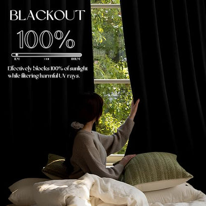 Manyshofu Black Velvet Curtains, 2 Panels Blackout 52x96 | Luxurious Velvet Feel, Thermal Insulated Noise Reducing, Dual Back Tab And Rod Pocket Hanging, Machine Wash Fade-Resistant - color: Black, size: 52"W x 96"L (Pack of 2)
