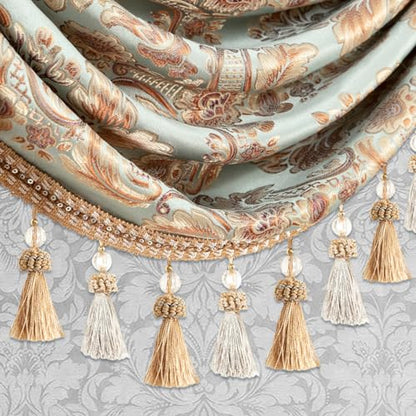 Leeva Royal European Waterfall Valance Curtains - Deluxe Sky Blue Swag with Rope Tassels, 79-Inch Wide Damask Jacquard Valances for Living Room, Rod Pocket Top - color: *Blue, size: 79"W x 45"L (Pack of 1)