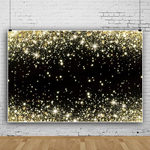 Black and Gold Backdrop 9x6ft Photo Booth Backdrop | Fabric Glitters Backdrops for Birthday,Graduation,Wedding,Prom,New Year,Retirement Party,Family Reunion,Masquerade - size: 9x6ft