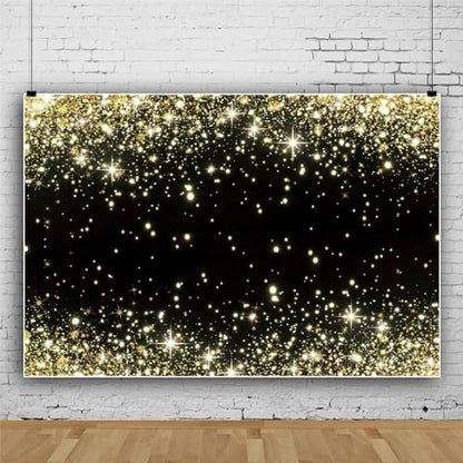 Black and Gold Backdrop 9x6ft Photo Booth Backdrop | Fabric Glitters Backdrops for Birthday,Graduation,Wedding,Prom,New Year,Retirement Party,Family Reunion,Masquerade - size: 9x6ft
