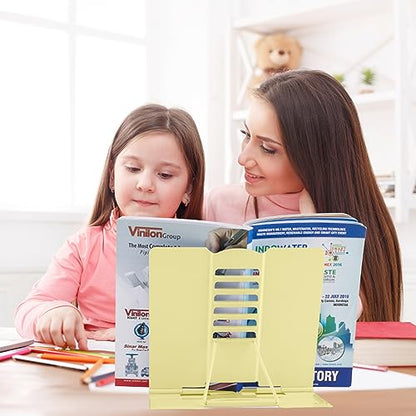 Honagu Book Stand Metal Desk Book Holder, Book Holders for Reading Hands Free, Adjustable Cookbook Documents Holder, Portable Bookstand for Music Books, Textbook, Recipe, Tablet, Ipad（Light Yellow） - color: Light Yellow
