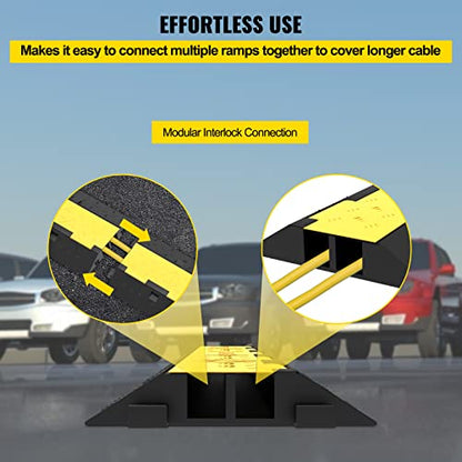 VEVOR Cable Protector Ramp, 5 Packs 2 Channels Speed Bump, Rubber Modular Humps Rated 11000 LBS Load Capacity, Protective Wire Cord Ramp Driveway Rubber Traffic Speed Bumps Cable Protector | Traffic Speed Bump, Modular Interlocking Connection, Protective