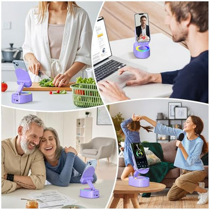 AKLLCCR Wireless Induction Bluetooth Speaker 5in1 Phone Holder Speaker | 3000mAh Rechargeable Phone Speaker Amplifier,Ambient Light,Portable Stand for iPhone,Android,Ideal Gift for Men/Women - color: Purple
