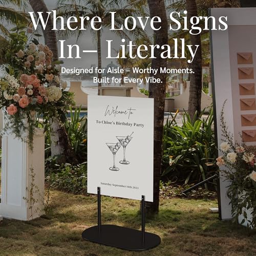 Black Wedding Welcome Sign Stand with Holder - Elegant Metal Easel Display for Seating Chart, Reception Signs, Welcome Board - 30+ Customizable designs for Baby, Bridal Shower - Versatile Party Sign Holder - color: DRB-Black
