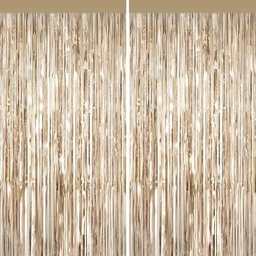 Champagne Gold Tinsel Backdrop, 2 Pack Foil Fringe Curtains for Party Decor - color: Champagne Gold, size: 39.4"W x 78.7"L (Pack of 2)