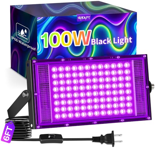 100W LED Black Light IP66, Powerful Blacklight for Halloween Glow Party | Blacklight Flood Light with Plug+Switch, for Outdoor Glow in the Dark Party Body Paint Fluorescent Poster Classroom Stage - size: 100W-1 Pack