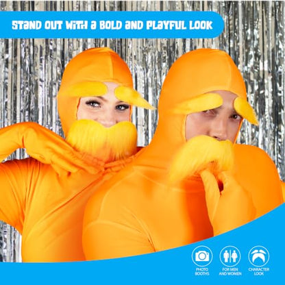 Kangaroo 2 Set of Self-Adhesive Yellow Fake Mustaches & Eyebrows for Adults | Funny Cosplay Eyebrows for Halloween, Dressup, Theater & Parties,Self-Adhesive Costume Accessories for Adults & Kids