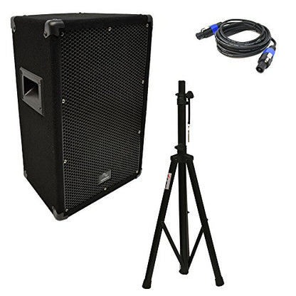 Harmony Audio 10" Passive PA Speaker with Speakon Cables and Stand 300W | DJ loudspeaker plus tripod, twist-lock cords included, 2-way 10 inch cabinet, karaoke parties, live band sound, easy setup