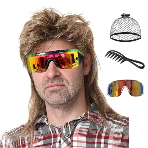 Mullet Wigs for Men,Joe Dirt,Emo Wig 80s Costumes Fancy Party Accessory Cosplay Wig Halloween Man x (Light Brown) - color: Light Brown