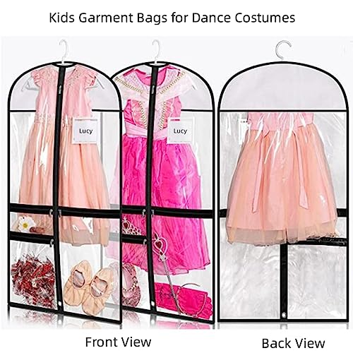 3 Pack Clear PVC Dance Costume Bags, 39 Inch Garment Bag for Dance Competitions, Kids Hanging Clothes Cover for Closet Storage with Accessories Pockets - size: 3 Pack