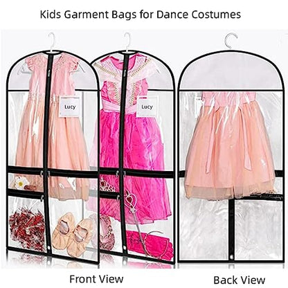 3 Pack Clear PVC Dance Costume Bags, 39 Inch Garment Bag for Dance Competitions, Kids Hanging Clothes Cover for Closet Storage with Accessories Pockets - size: 3 Pack