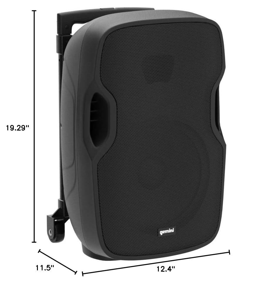 Gemini 10" Battery Bluetooth PA Speaker, 300 Watts (AS-10TOGO) | Battery PA with wheels, up to 10 hr - Bluetooth, USB, SD, FM, AUX - mic & guitar inputs, onboard EQ - size: 10 in