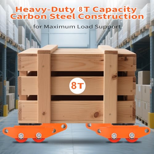 Heavy Duty Machinery Mover, 4-Wheel Industrial Skate Dolly with 360° Swivel Casters, 6-12 T Capacity, Non-Slip Tray for Equipment, Pallets, Jobsite Boxes - Rugged Steel Construction for Factories - color: 4x Pu 8t Wheels