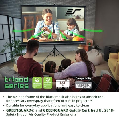 Elite Screens Tripod, 136-Inch 1:1 Portable Projector Screen with Stand– MaxWhite 2, 1.1 Gain, Adjustable Indoor Outdoor Pull Up Projection Screen for Home Theater, Office & Classroom, T136UWS1, Black - size: 136-inch/ 1:1