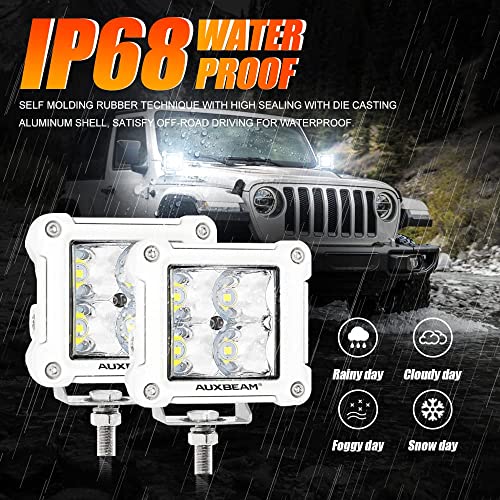 Auxbeam FA Series White Housing 3-Inch 40W Off-Road LED Pod Lights 2-Pack | All White Body, Spot/Pencil Beam, High Focusing, for Marine Boat 4x4 Motorcycle, Offroad LED Cube Lights, Driving Spotlights - color: Spot Beam, All White