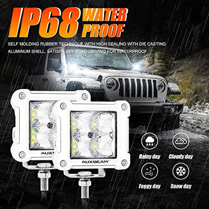 Auxbeam FA Series White Housing 3-Inch 40W Off-Road LED Pod Lights 2-Pack | All White Body, Spot/Pencil Beam, High Focusing, for Marine Boat 4x4 Motorcycle, Offroad LED Cube Lights, Driving Spotlights - color: Spot Beam, All White