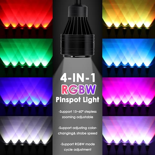 LED Pinspot Lights,160W 6PC RGBW 4IN1 LED Stage Pinspot Light Bar 15°~60° Manual Zoom Disco Ball Pin Spot Lights DMX Sound Activated Spotlight for Party Wedding Church Stage DJ Club Bar