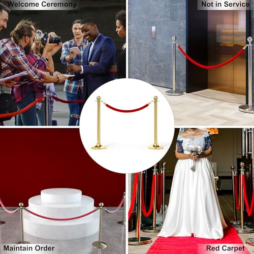 PATIKIL 8 Feet Red Velvet Stanchion Rope, Crowd Control Barrier Rope with Snap Hooks for Posts Stands Queue Divider of Hotel Theater, Golden - color: Red, size: 8 Feet