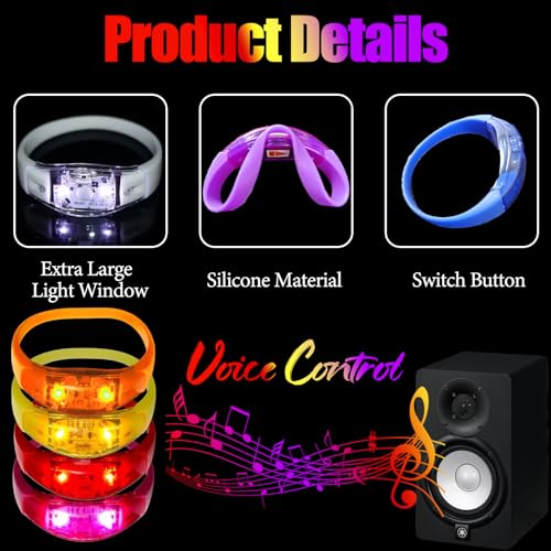 100 Pcs LED Bracelets Sound Activated with Flashing LED Strobe Music Control Light Up Bracelets for Rave, Game Prizes, Birthday Party Favor,Valentine's Day gift - color: Red, Yellow, Blue, Green, Orange, White, Purple, Rose Red