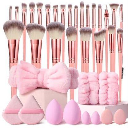 HGHDBT 36Pcs Pink Makeup Brushes Set Professional Makeup Kit Multi-functional Makeup Tool Set with Facial Makeup Accessories, Foundation Makeup Brush Kit Eye and Face Make up Brushes & Tools - color: Pink 36pcs