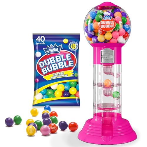 PlayO 10.5" Gumball Machine for Kids, Spiral Style Candy Dispenser for Gifts, Parties or Events - Bubblegum Machine w/Gumb Balls Included - color: Pink