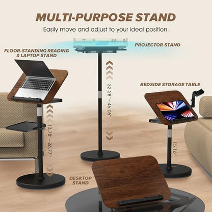 2 in 1 Adjustable Music Stand for Sheet Music, Dual Use Desktop and Floor, Book Stand with Tray & Elastic Page Clips for Music Sheet, Recipe, Tablet, Laptop Height Adjustable 23.5-52 in (Walnut)
