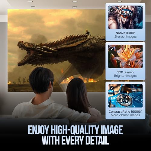 Upgraded Projector with WiFI 6 and Bluetooth Mini Portable Smart Video Theater 4K HD 1080P Outdoor Screen Movie Home TV Monitor PC Games 180° Rotatable Compatible for Laptop Tablet Computer