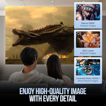 Upgraded Projector with WiFI 6 and Bluetooth Mini Portable Smart Video Theater 4K HD 1080P Outdoor Screen Movie Home TV Monitor PC Games 180° Rotatable Compatible for Laptop Tablet Computer