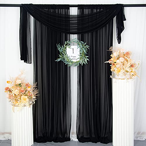 ShinyBeauty Black Chiffon Curtain 2 Panels 2.4ft x 7ft Tulle Backdrop Curtains Window Voile Curtain 84 inch Blackout Curtains Sheer Backdrop Curtains Rod Pocket Elegant Curtains - color: Black, size: 29"W x 84"L (Pack of 2)