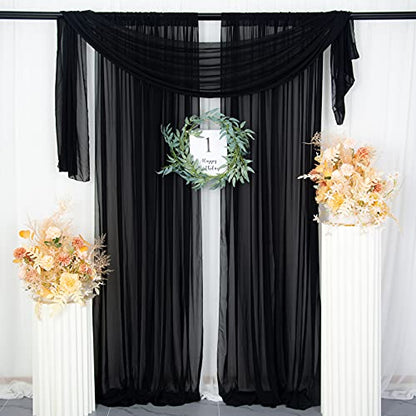 ShinyBeauty Black Chiffon Curtain 2 Panels 2.4ft x 7ft Tulle Backdrop Curtains Window Voile Curtain 84 inch Blackout Curtains Sheer Backdrop Curtains Rod Pocket Elegant Curtains - color: Black, size: 29"W x 84"L (Pack of 2)