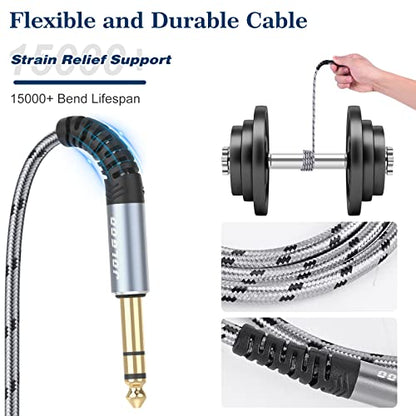 JOLGOO 1/4 Inch TRS Cable 10ft 2-Pack, 1/4 Inch Guitar Cable 10 Ft, 6.35 Balanced Interconnect Line for Electric Guitar, Bass, Keyboard, Mixer, Amplifier, Speaker, Electric Mandolin, pro Audio - color: Grey, size: 10 Feet, style: TRS Cable 2-Pack