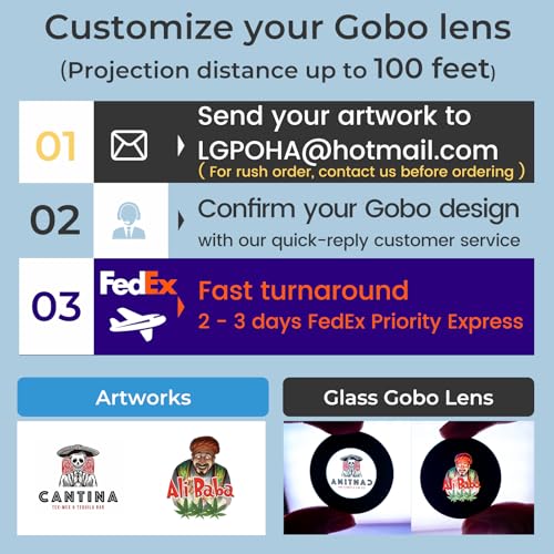 100W Custom Logo GOBO Outdoor Projector for Business, Fast Turnaround Time | Free Glass Lens, Project Range up to 100ft, IP65 Waterproof, Dual Cooling System, Rotational, Remote Control, Indoor/Outdoor - size: 100W