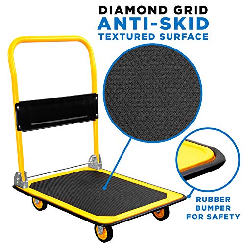 Mount-It! Heavy Duty Folding Hand Truck Dolly Platform Truck, 660 lb Flatbed Cart with Wheels, Foldable Platform Cart with 360° Swivel Casters, Push Cart for Moving Boxes & Furniture (MI-921) - size: 660 Lbs Fixed