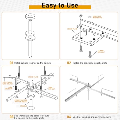 Steel Spinning Jenny Fence Wire Dereeler, Adjustable Fence Wire Dereeler | Made of Galvanized Steel, 360 Degree Rotating Spinning Jenny with Brake, Supports Multiple Wire Sizes