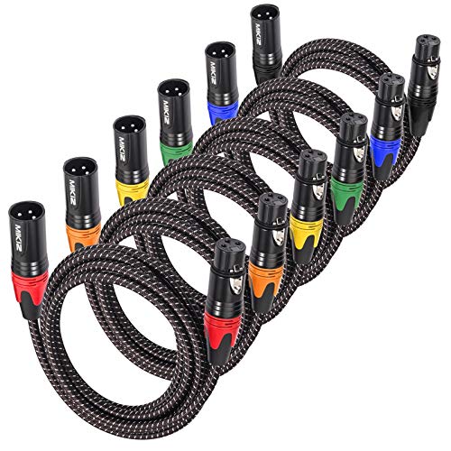XLR Cables for Microphone 6 Feet 6 Packs，3 Pin XLR Male to Female | Premium Anti-Tangling Balanced 3 Pin XLR Male to Female Patch Cords for Mic DJ Recroding, Shielded, Noiseless, 22AWG - size: 6-Pack 10ft