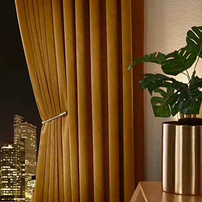 Pony Dance Golden Brown Velvet Curtains 84 inches Long with Rod Pocket Back Tab Top - Thick Havy Plush Velvet Drapes for Dining Room/Kitchen/Country House, 52Wx 84L, 2 PCs - color: Golden Brown, size: 52"W x 84"L (Pack of 2)