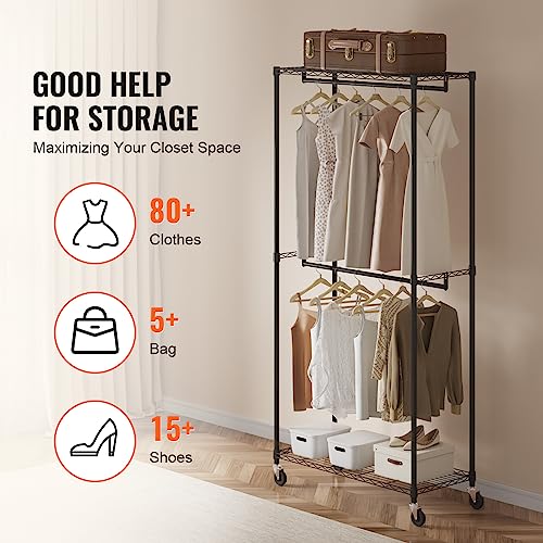 VEVOR Clothing Garment Rack, Heavy Duty Closet Wardrobe, Adjustable Tiers Clothes Racks with Steel Frame, for Bedroom, Clothing Store, Hallway - color: S1, style: 2 Rods 2 Tiers